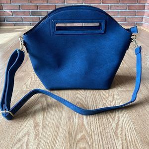 Blue Faux Leather Purse with Removable Strap